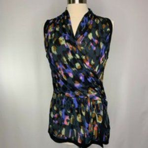 Black Floral Wrap Sleeveless Blouse By CaBi small